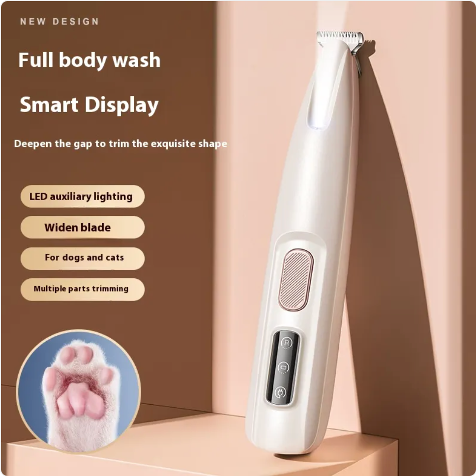 PawTec Precision Paw Trimmer standing upright, highlighting the LED light and digital display