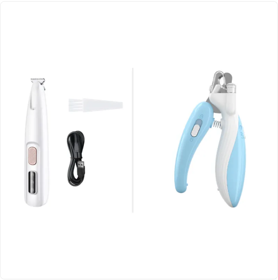 PawTec Precision Paw Trimmer shown next to the included nail clipper