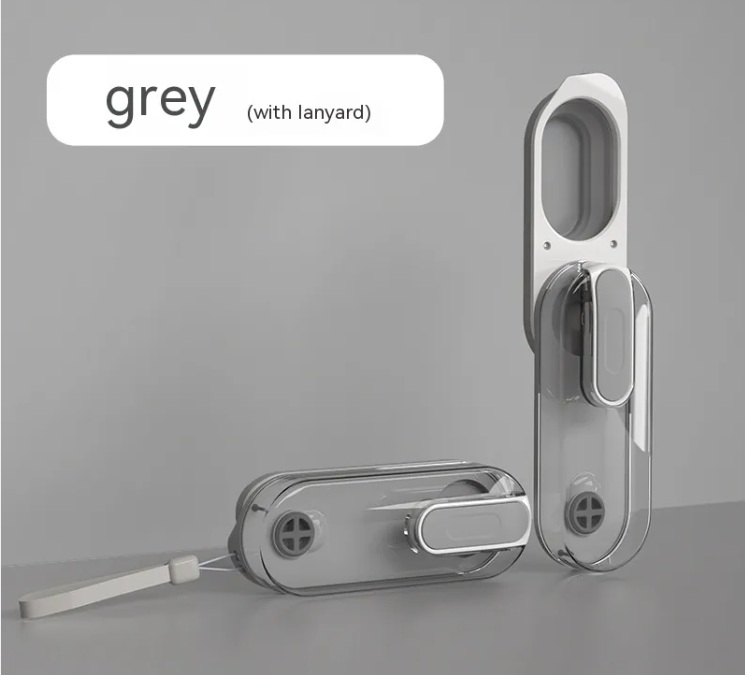 PawTec Foldable Travel Water Bottle in gray with its attached lanyard