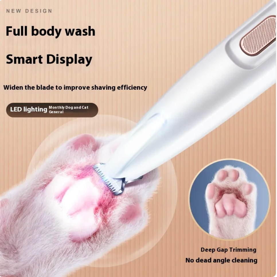 PawTec Precision Paw Trimmer trimming the fur around a cat's paw pad