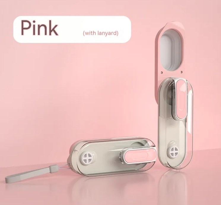 PawTec Foldable Travel Water Bottle in pink with its attached lanyard