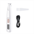 PawTec Precision Paw Trimmer with its cleaning brush and charging cable on a white background